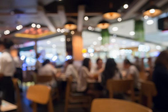 People-in-restaurant-cafe-interior-with-bokeh-light-blurred-customer-abstract-background-